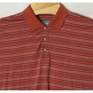 Alan Flusser Golf Perfomance Polo‎ Shirt L Orange Striped Short Sleeve